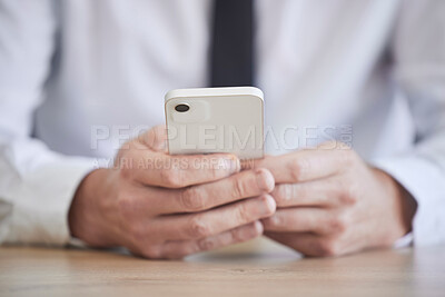 Buy stock photo Businessman, hands or phone typing on office schedule, digital marketing calendar or advertising strategy planning. Zoom, worker or employee on communication technology for networking or kpi research