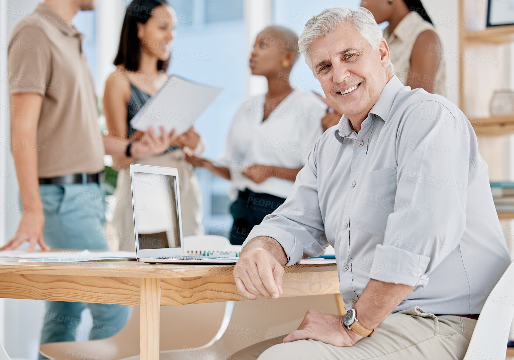 Buy stock photo Business leader, happy portrait of CEO in office with vision and motivation in senior management for corporate team. Leadership, success and confident man with smile on face, boss at advisory company