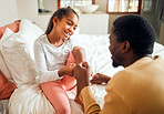 Black family, girl and father fist bump for love, bonding or care in bedroom. Hands gesture, unity and happy kid and man with fists sign for support, teamwork and trust, solidarity and collaboration.