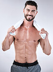 Fitness, portrait and beauty man isolated on a white background in exercise, aesthetic and muscle goals. Sweat, sexy bodybuilder or sports person health, wellness and stomach, abs or workout success