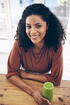 Portrait, mock up and smoothie with a black woman drinking a health beverage for a weight loss from above. Wellness, mockup and drink with a healthy young female enjoying a fruit beverage for a diet