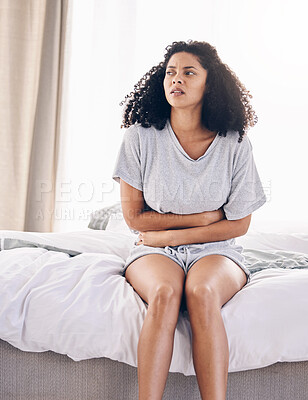 Black woman, morning stretching and waking up in home bedroom after  sleeping or resting. Relax, peace