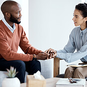 Psychology, support and black woman, psychologist or therapist holding ...