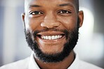 Portrait of black man smile for teeth whitening results, dental medical insurance and healthcare in USA. Happy person or young professional with mouth cleaning services in face, headshot for about us