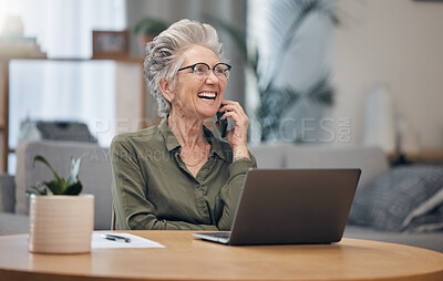 Buy stock photo Phone, call and senior lawyer woman talking legal advice on mobile conversation working in an office with smile and happy. Old, elderly and mature businesswoman with positive communication