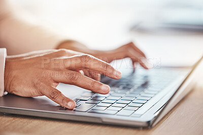 Buy stock photo Hand, accountant or woman on laptop for financial strategy, tax or audit review for company growth in office. Finance, zoom or advisor on tech for stock market, investment budget or mortgage planning