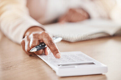 Buy stock photo Hand, accountant or woman with calculator for financial strategy, tax or audit review for company growth in office. Finance, zoom or advisor for stock market, investment budget or mortgage planning
