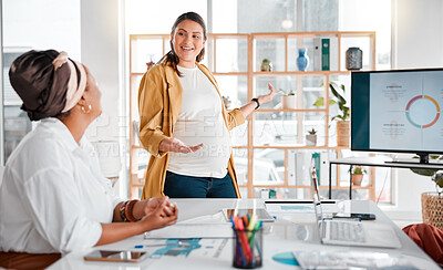 Buy stock photo Teamwork, pregnant woman or presentation meeting for company growth, strategy review or collaboration in office. Consulting, leader or startup women group for SEO, schedule or planning calendar KPI