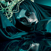 Reflection, dark and fantasy with portrait of queen for evil