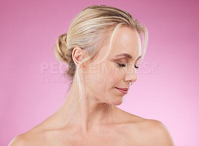 Beauty, skincare and profile of woman with eyes closed, glowing