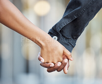 Buy stock photo Closeup, hands and couple with marriage, support and love for partnership, bonding and collaboration. Zoom, man and woman with solidarity, kindness and relationship with trust, loyalty and romance