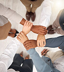 Team, business people and holding hands for work community, support and teamwork. Team building, diversity and group collaboration motivation of corporate employees with solidarity and hope together