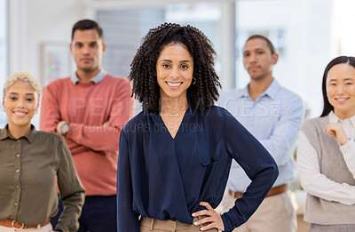 Buy stock photo Diversity, community and portrait of business people in office for support, teamwork and leadership. Collaboration, success and management with group of employee for solidarity and confident vision
