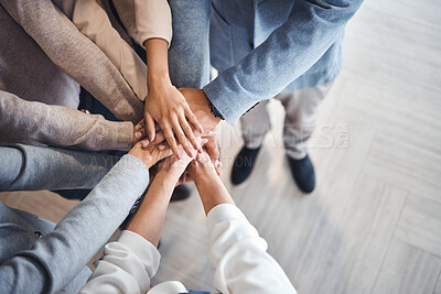 Buy stock photo Mockup, business and hands for partnership, support and solidarity for deal, project and collaboration. Teamwork, diversity and corporate with employees, community and motivation for brainstorming