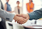 Teamwork, deal and engineering with handshake of people in office for architecture, b2b and contract. Partnership, meeting and shaking hands with employee for designer, construction and agreement