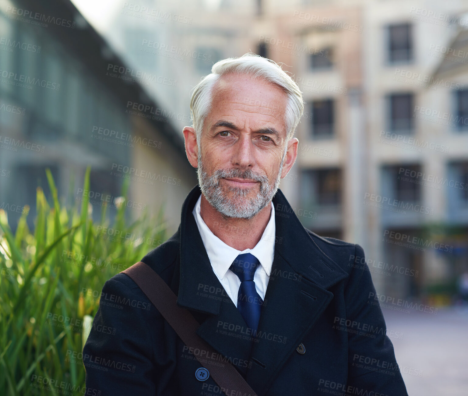 Buy stock photo Portrait, senior man and leader in city, smile and management with confidence, skills and success. Face, mature male employee and manager with corporate deal, happiness and entrepreneur outdoor