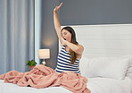 Pregnant woman, tired and yawn in home bedroom with fatigue or insomnia. Person stretching for health and wellness during pregnancy with a healthy and exhausted body while lazy, awake or sleepy