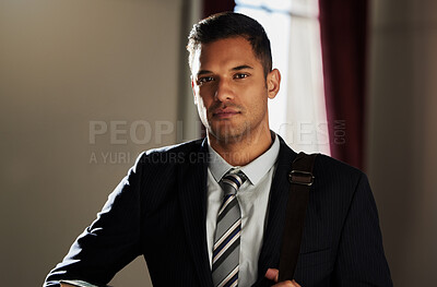 Buy stock photo Portrait, business man and lawyer vision of a legal associate in office ready for corporate law. Businessman, company employee and smart notary advocate with consultant and professional success 