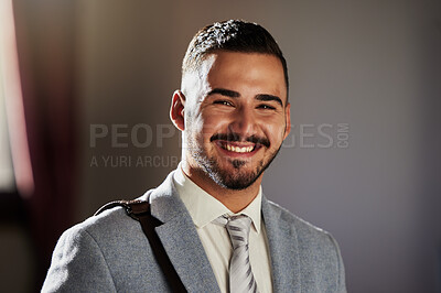 Buy stock photo Portrait, business man smile and lawyer face of a legal associate in office ready for corporate law. Businessman, company employee and notary advocate from Cuba with consultant and success 