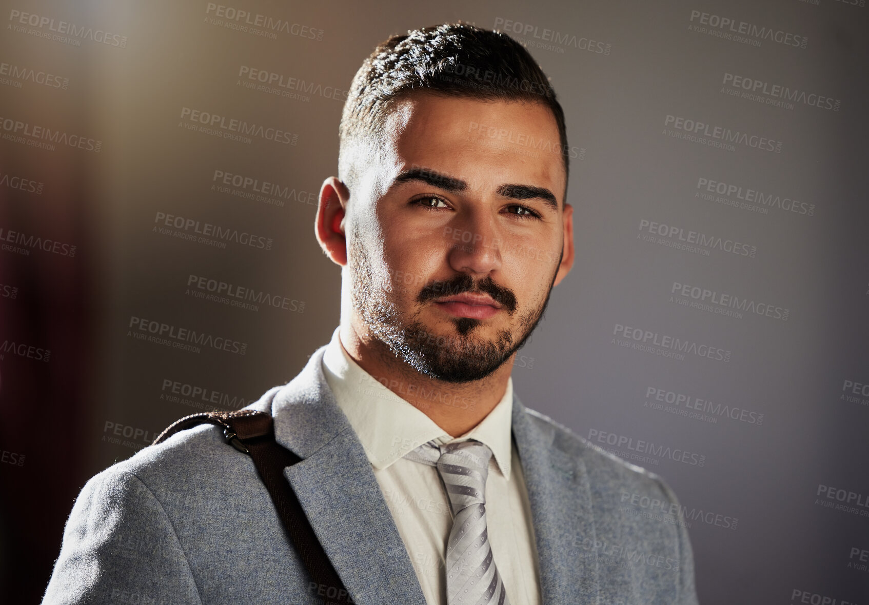 Buy stock photo Portrait, businessman and serious law of a legal associate in office ready for corporate lawyer work. Business man, company employee and advocate from Spain with consultant and professional success 