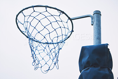 Sports, basketball and netball hoop for training, fitness and a game at school or in public. Rim, play and equipment for a sport in the air for playing, competition and professional match in a park