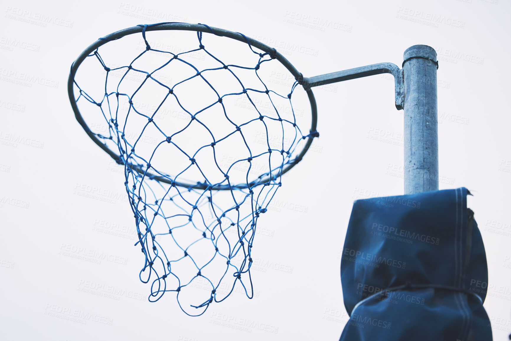 Buy stock photo Sports, basketball and netball hoop for training, fitness and a game at school or in public. Rim, play and equipment for a sport in the air for playing, competition and professional match in a park