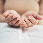 Black woman praying hands with book for religion, faith and god help, holy  support and spiritual he Stock Photo by YuriArcursPeopleimages