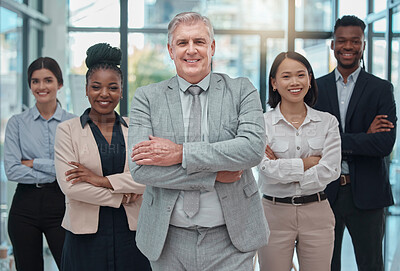 Buy stock photo Portrait, proud group and business people in career diversity, leadership and company teamwork. Happy corporate executive, professional employees or lawyer office team, job solidarity and management