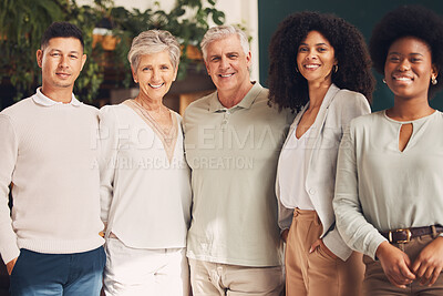 Buy stock photo Happy portrait, company diversity and people smile for startup growth, business solidarity or office collaboration. Workforce group, corporate teamwork or professional designer team with career pride