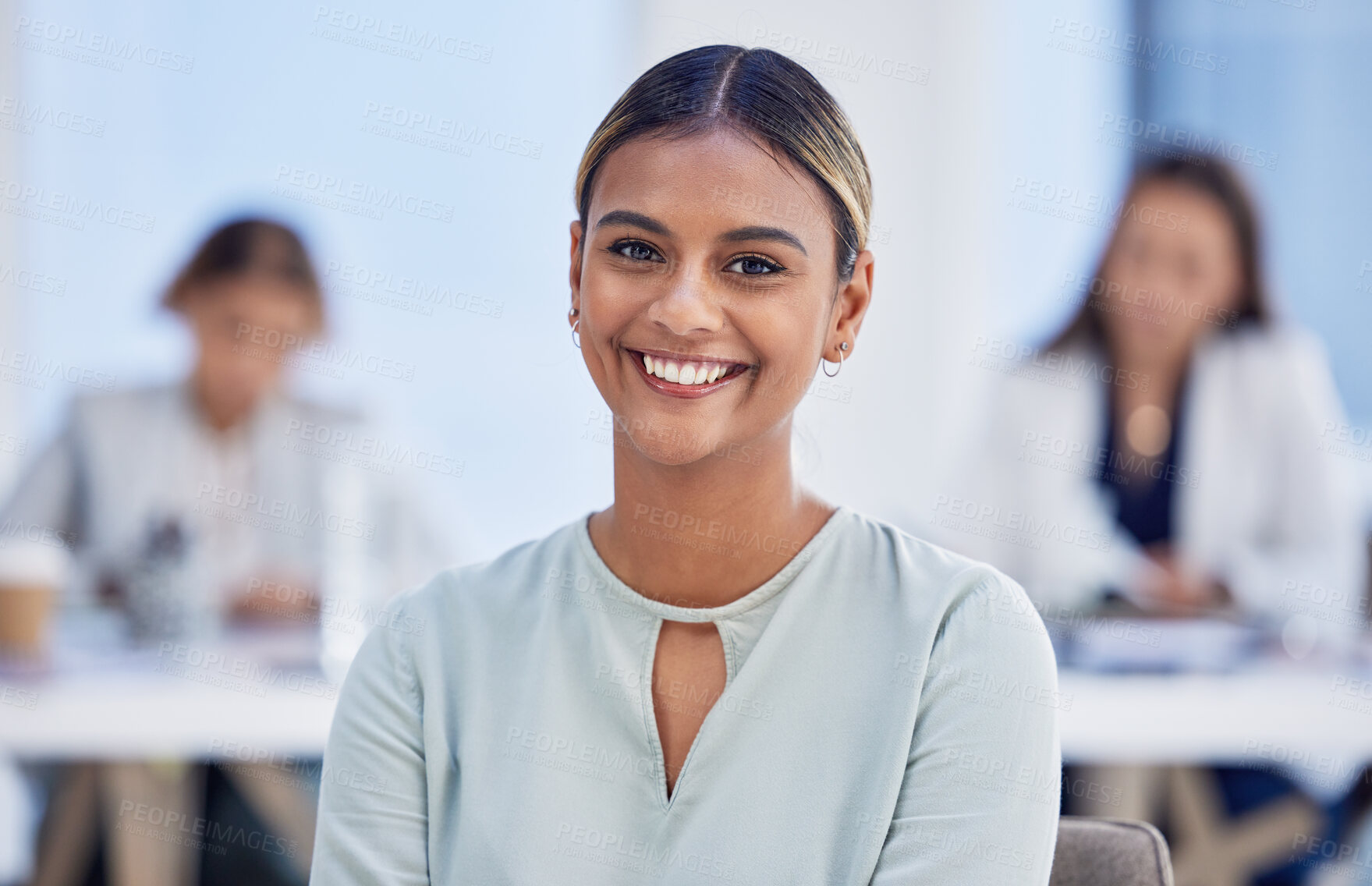 Buy stock photo Business, portrait and black woman with smile, office and confidence with leadership skills, success and promotion. Face, African American female leader and manager with happiness and achievement