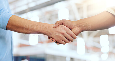 Handshake, partnership and b2b with a business man shaking hands with a colleague in the office. Meeting, thank you and contract with a male colleague team working in collaboration for negotiation