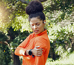 Woman training accident, arm pain or shoulder problems after a fall, workout or exercise. Health, wellness and fitness with female athlete injured, hurt joint or arthritis and tendon injury.
