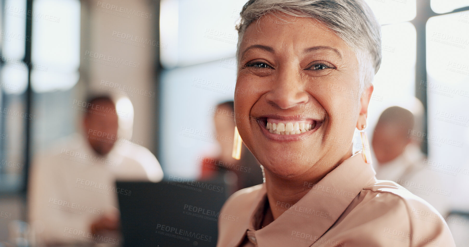 Buy stock photo Portrait, smile and a senior business woman in the boardroom for a meeting, planning or strategy workshop. Face, management or leadership with a confident corporate boss in the office for coaching