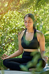 Lotus pose, yoga and woman in nature for wellness, peace or exercise on forest floor. Zen, meditation and girl relax in mental health, zen or training, chakra or balance cardio workout in countryside