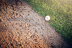 Sports mockup, baseball and ball on grass for game, practice and competition outdoors. Fitness, sport copy space and softball equipment on field ground for exercise, training and workout for match