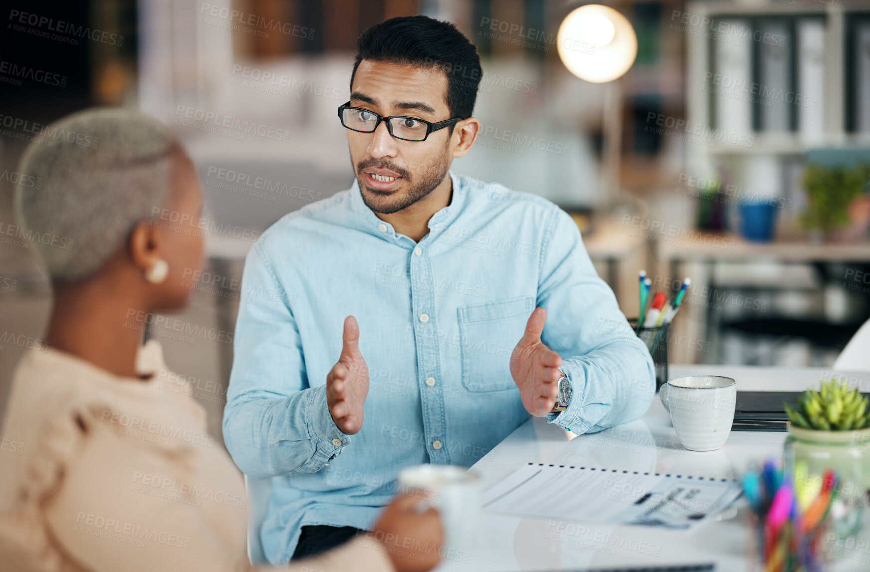 Buy stock photo Teamwork, planning or business people in conversation in meeting in digital agency working on a sales project. Collaboration, startup or employees talking or speaking of our vision or strategy ideas