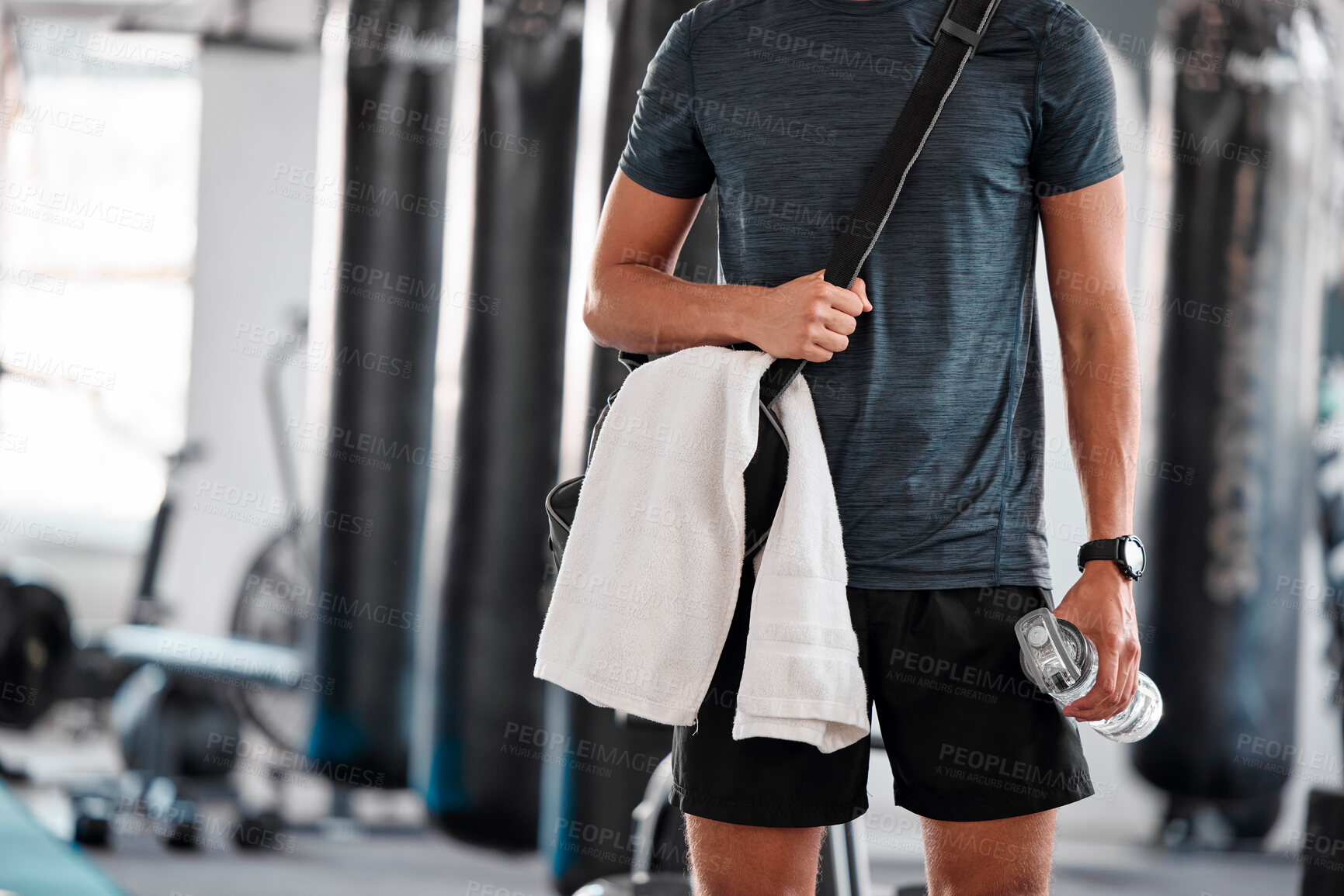 Buy stock photo Ready, fitness and a man at gym for training, exercise and a cardio workout. Wellness, sport and a guy at a club prepared for exercising, physical activity and working on a body goal in the morning