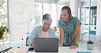 Excited, laptop email and business people reading news, achievement and win with support at work. Wow, motivation and employees with high five, for success, bonus and competition on a computer