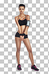 Wellness fitness, portrait and woman ready for cardio running, performance workout or training for strong body. Health model, exercise diet and athlete girl on a isolated, transparent png background