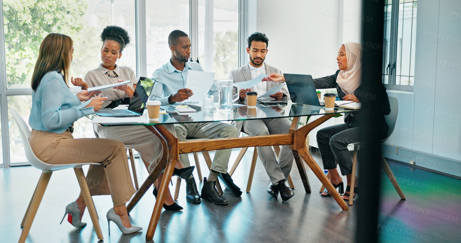 Buy stock photo Meeting, teamwork and accounting with a group of business people in a boardroom together for strategy. Collaboration, finance or diversity with an employee team in an office for game plan discussion