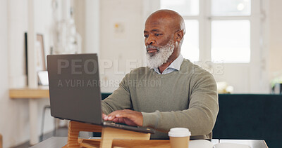 Email, communication and black man with a laptop for networking, corporate planning and project management job. Typing, research and African employee with a pc for professional connection at work
