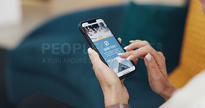 Hands, woman and phone screen for online shopping, reading post or products website. Female, lady and smartphone for target advert, marketing ads or social media for connectivity, chatting or texting