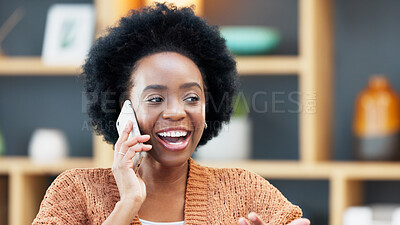 Business woman answering her phone, smiling, laughing and chatting in the office. Happy female designer making a phonecall to a customer, client or colleague to discuss and brainstorm creative ideas