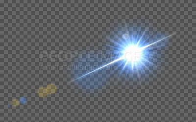 Blue digital lens flare or beam isolated on png or transparent background,  mockup space and ray of light with star. Spark, flash and abstract with  sparkle, glow and shine, bright and flashing