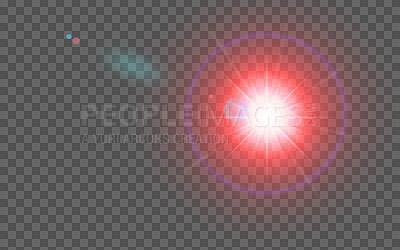 Digital lens flare, red beam of light isolated on png or transparent background, mockup space and bokeh. Flash, spark and bright with star, circle or ring with ray or gleam, lighting and neon