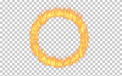 Buy stock photo Ring of fire, flames and effect in a circle isolated on a transparent png background. Art, creative or texture with explosion of wildfire glow, abstract or design for circular frame or graphic detail