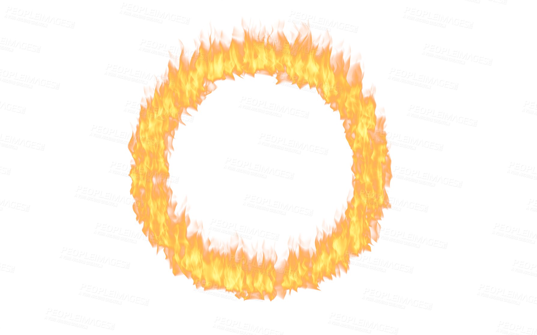 Buy stock photo Ring of fire, flames and effect in a circle isolated on a transparent png background. Art, creative or texture with explosion of wildfire glow, abstract or design for circular frame or graphic detail