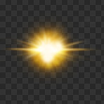 Yellow, digital lens flare and light isolated on png or transparent background with bokeh and streak. Glow, shine and star with circle beam, lighting and bright with spark, glowing and abstract