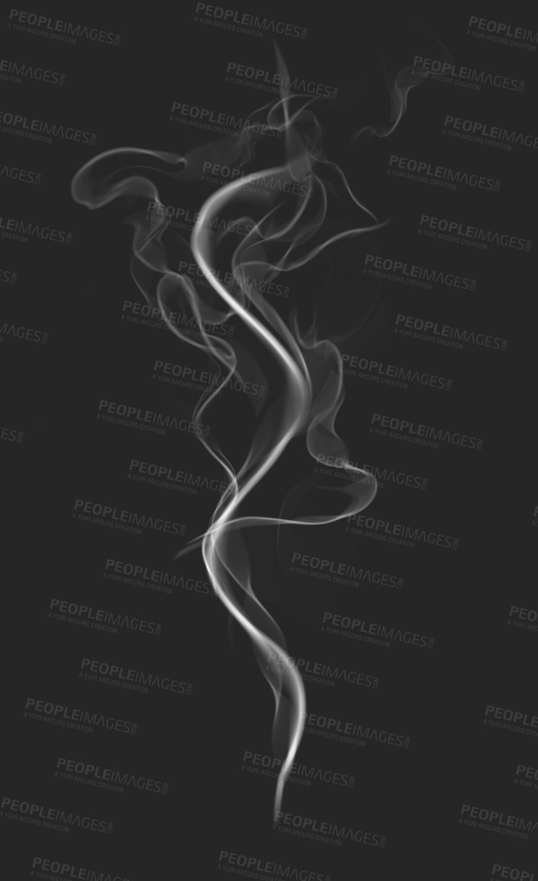 Buy stock photo Isolated smoke, steam and transparent png by dark backdrop with creative swirl. Pollution, fog and gas with textures in overlay for design, cloud graphic and incense in air with smoking pattern flow