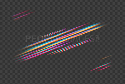 Buy stock photo Neon, color and digital light on transparent background for beam, laser and rainbow streak on png texture. Glowing abstract, creative design and isolated cosmic art for motion, exposure and effect